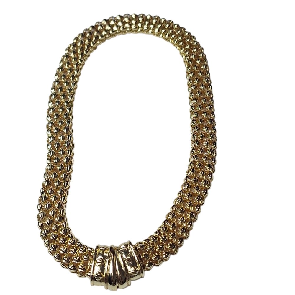 Chunky Gold Tone Choker Collar Necklace Magnetic Front Closure 14" - Picture 2 of 8